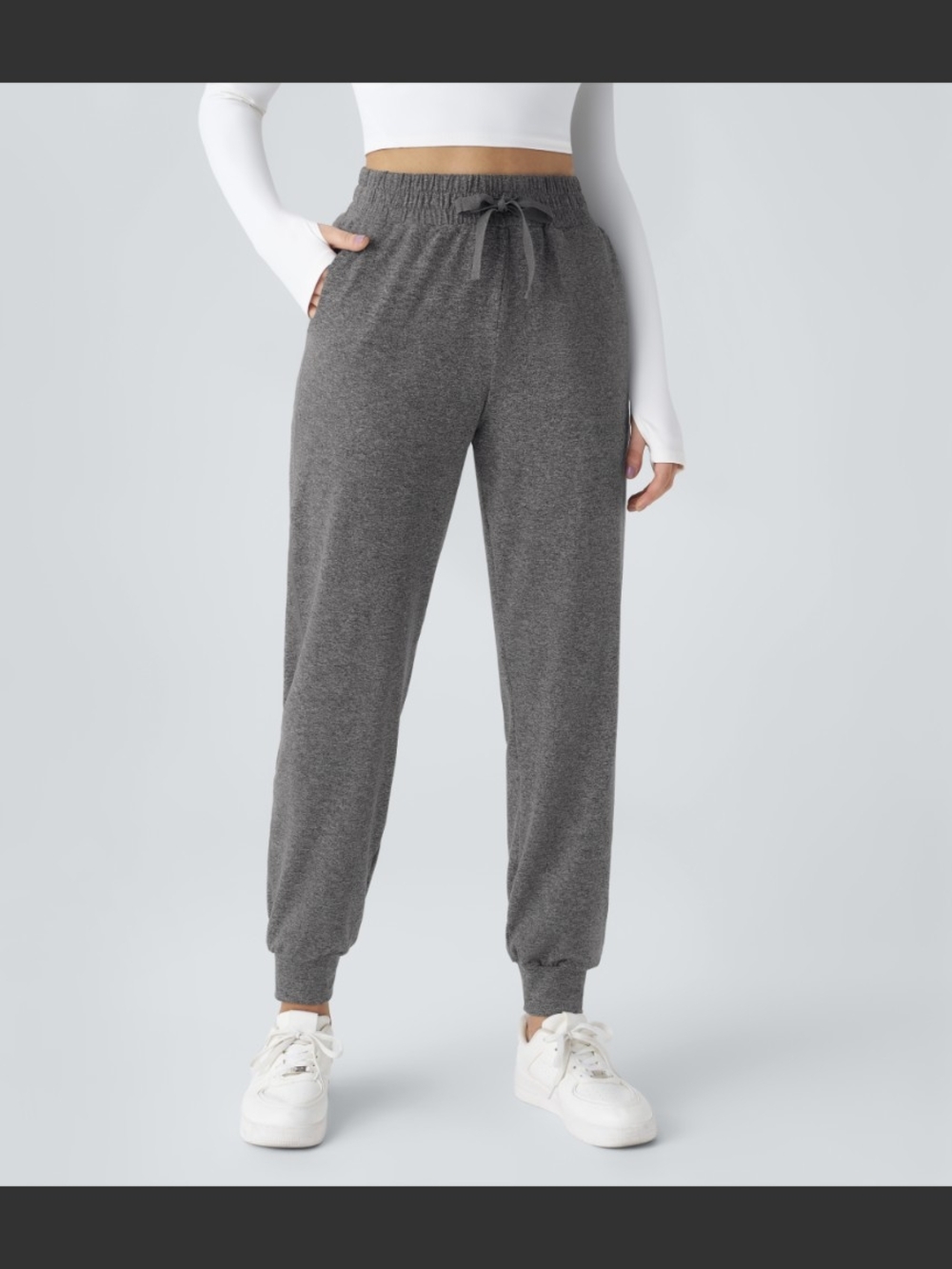 High Waisted Drawstring Pocket Ruched Yoga Joggers with Pockets